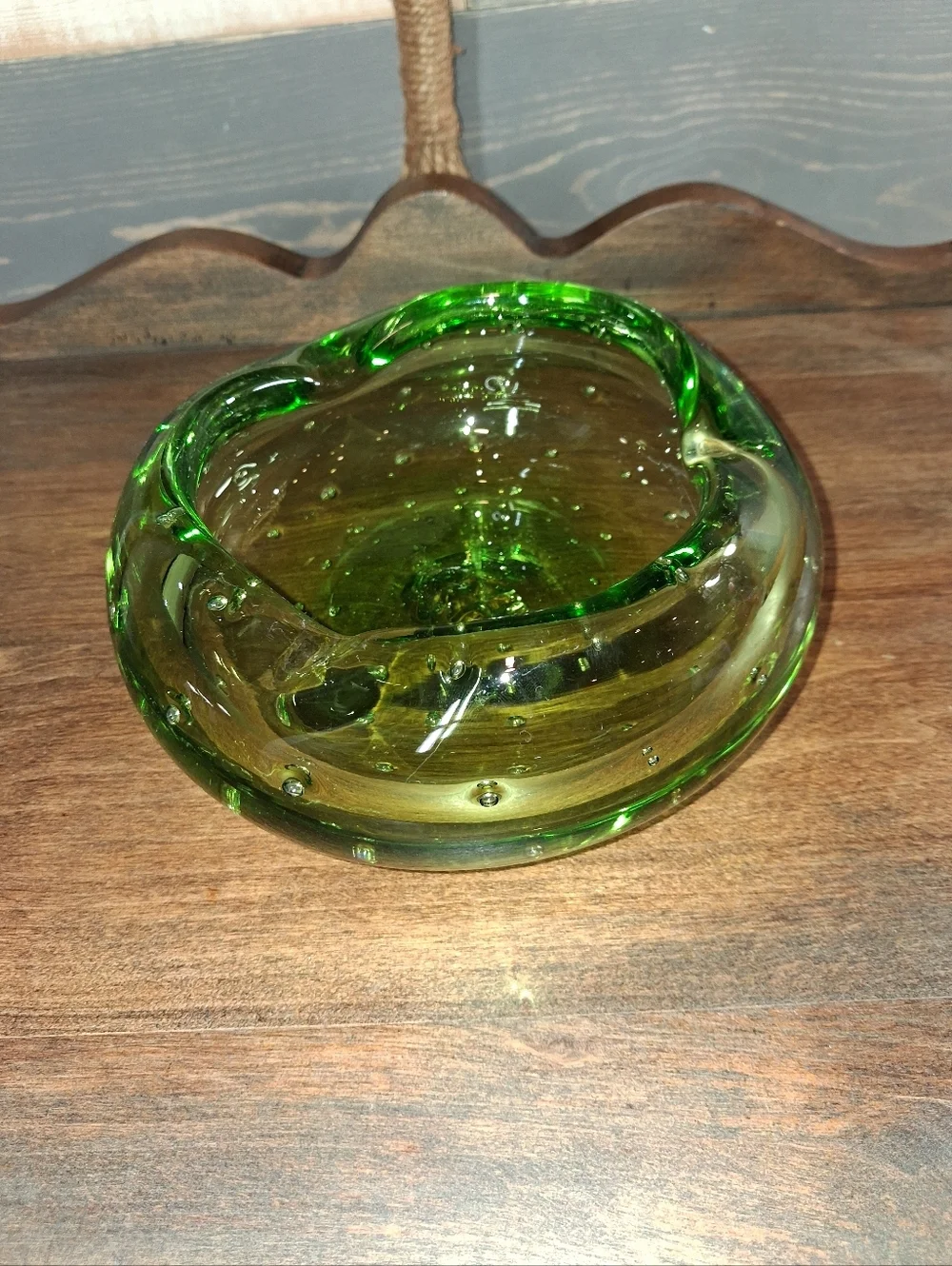Murano Glass Controlled Bubble Glass Bowl Green MCM